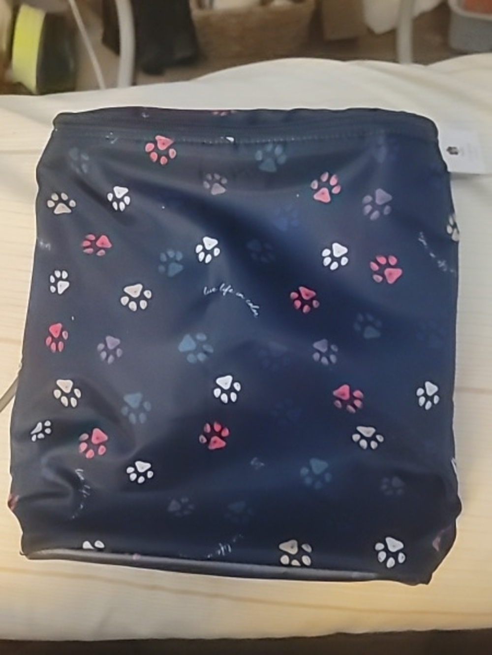 lug Navy Paw Print Cometic Bag with Pink, White & Blue Accents- 10 5 X 8.5 X 3.5